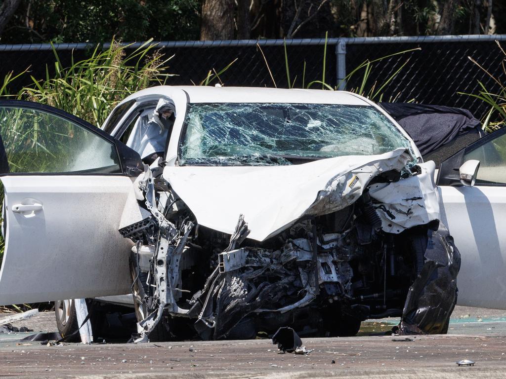 One of the vehicles involved in the fatal crash at Murrumba Downs. Picture Lachie Millard