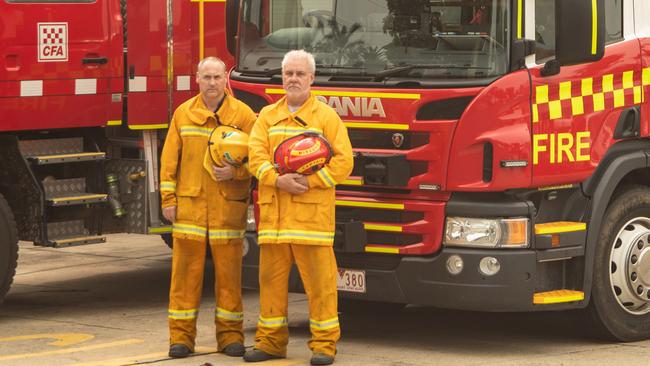 Lakes Entrance CFA brigade captain Phil Loukes (right), and First Lieutenant Geof Bassett. Picture: Ian Ashcroft