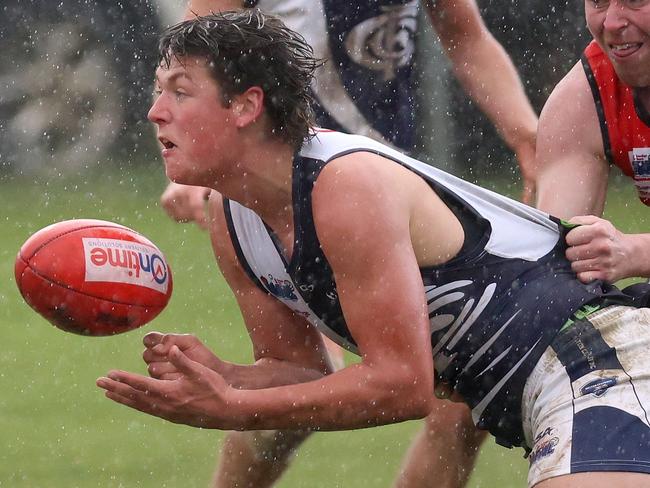 RDFNL: Romsey v Melton Centrals: Evan Donoghue of Melton Centrals at Romsey Recreation Reserve on Saturday July 8, 2023 in Romsey, Australia.Photo: Hamish Blair