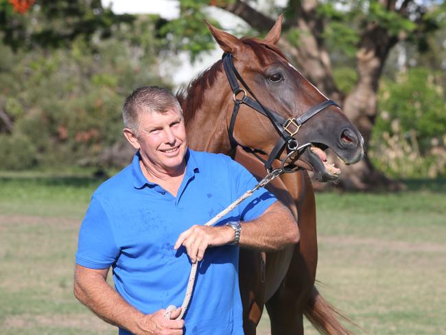 Photo of trainer Leon Elliott at Bundall, with horse Scilago who will run in The Wave this weekend. He's a $2000 horse running in a $250,000 race. Picture Glenn Hampson