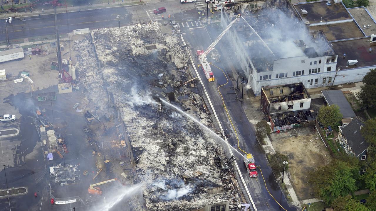 The Midtown Corner apartment building was burned to the ground. Picture: Brian Peterson/Star Tribune via AP