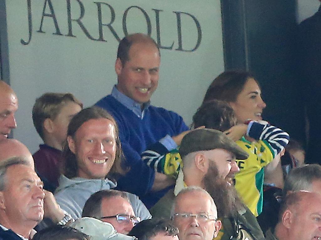 Prince George of Cambridge, Prince William, Duke of Cambridge and Catherine, Duchess of Cambridge are seen in the stands. Picture: Stephen Pond/Getty Images