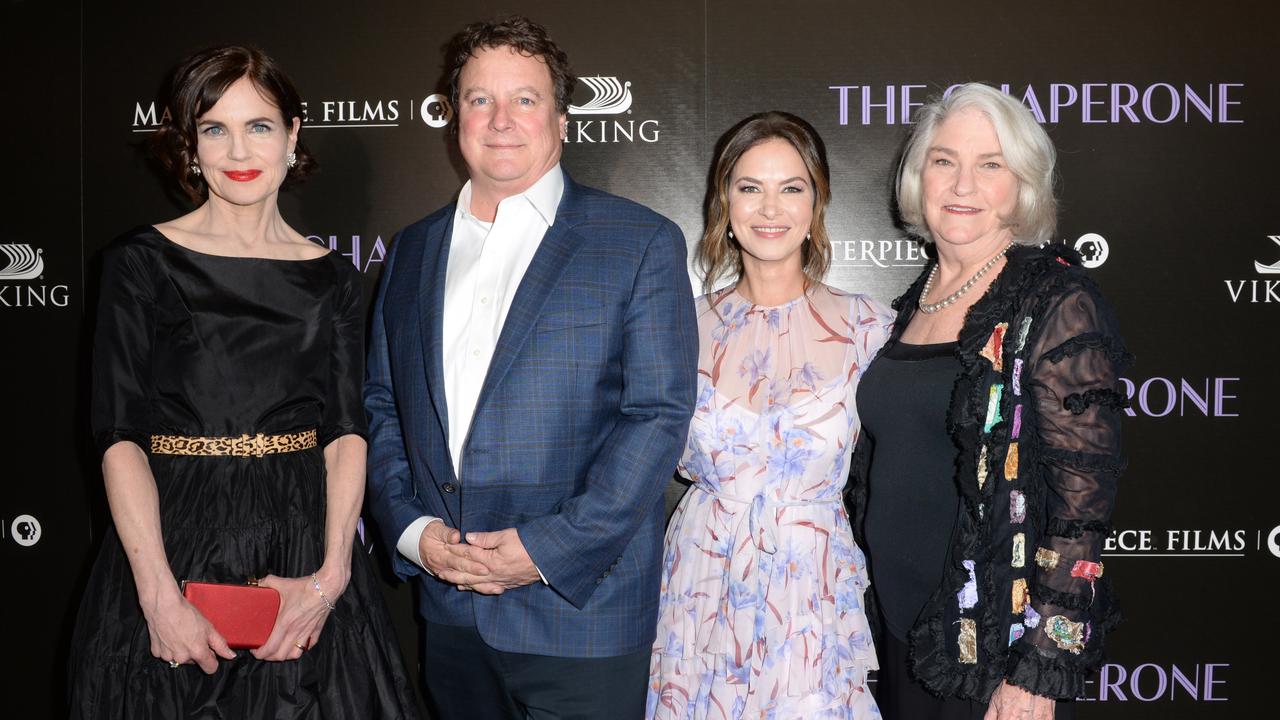 Elizabeth McGovern, Greg Clark, Victoria Hill and Rebecca Eaton attend the premiere of The Chaperone. Picture: Getty Images