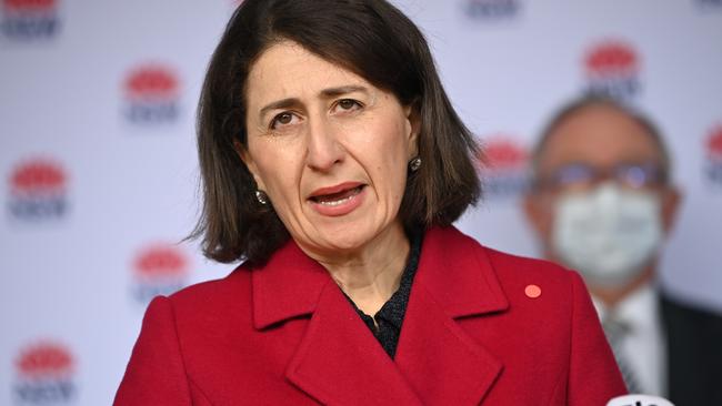 NSW Premier Gladys Berejiklian is seen on Monday as she announces 112 local COVID cases. Picture: NCA NewsWire / Jeremy Piper