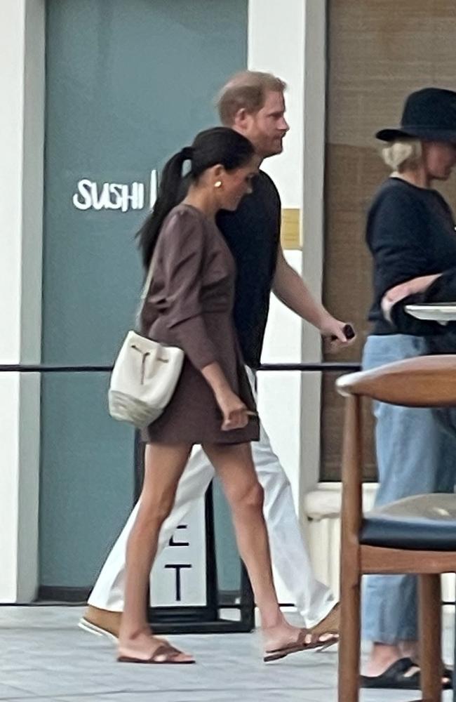 The Duke and Duchess of Sussex hit the town Friday in Santa Barbara. Picture: TMZ/BACKGRID