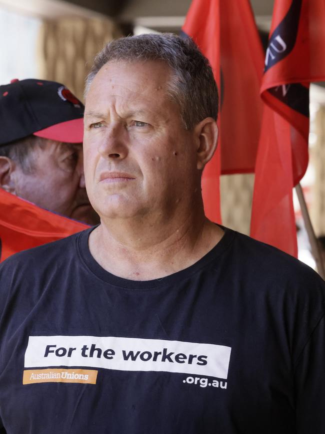 AEU president Andrew Gohl told the crowd that the government was ‘fiddling’ while ‘public education burns’. Picture: NCA NewsWire / Emma Brasier