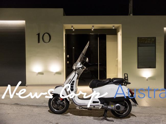 John Macris’ Vespa at his house in Greece. Picture: Angelos Christofilopoulos