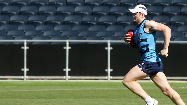 Patrick Dangerfield at Geelong training. Picture: Alison Wynd