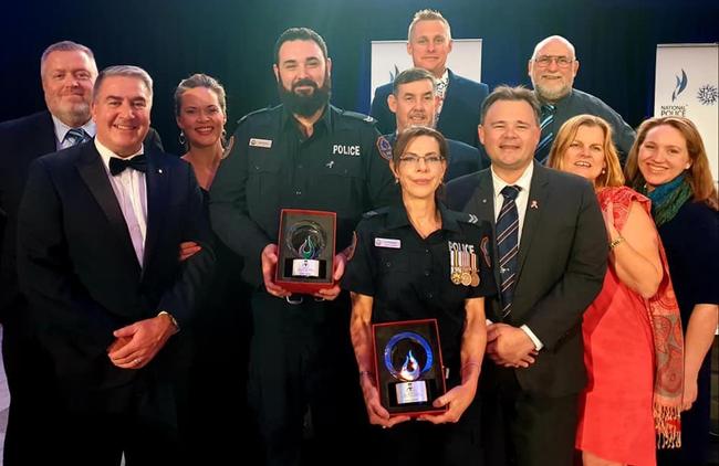 Negotiators Senior Constable Mark Turner and Senior Constable Linda Farrand were recognised for their bravery in saving a man in June. Picture: NT Police