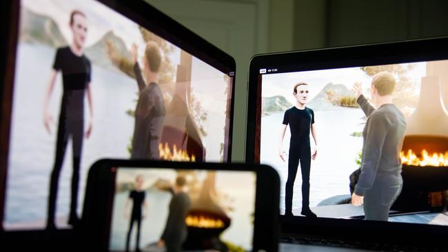 Mark Zuckerberg adjusts an avatar of himself last year during the virtual Facebook Connect event where the company announced its rebranding as Meta. Photographer: Michael Nagle