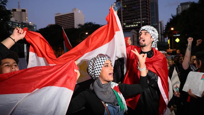 Protestors gather in King George Square in Brisbane during a Justice for Palestine rally. Picture: NCA NewsWire/Tertius Pickard