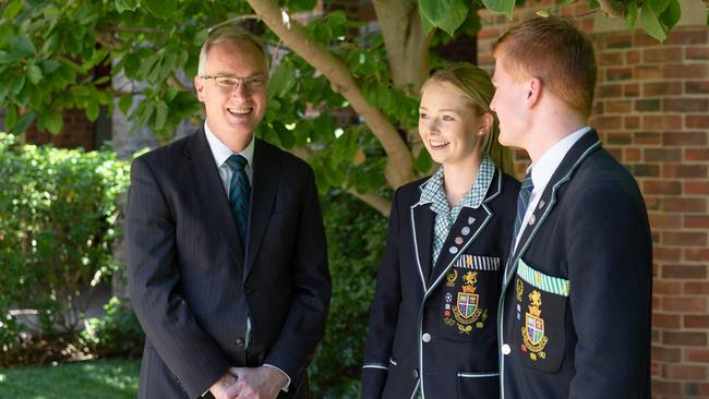 The Geelong College principal Dr Peter Miller with students. He said there were many “unintended consequences” of the ATAR.