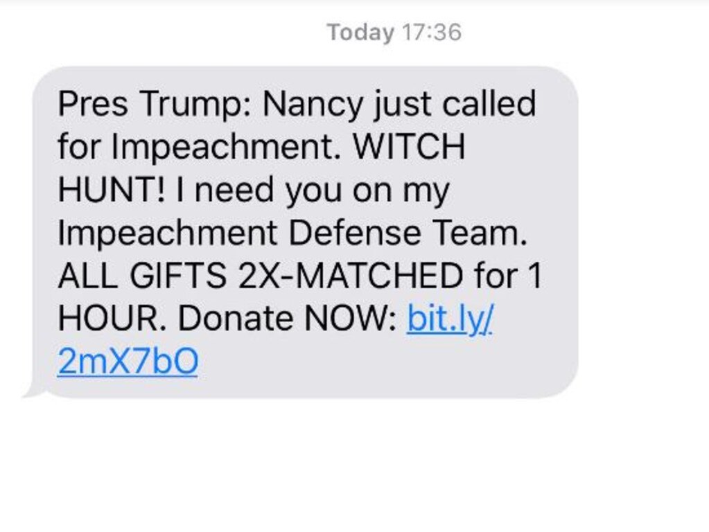 Donald Trump is calling for donations following Nancy Pelosi's announcement. Image source: Megan Palin