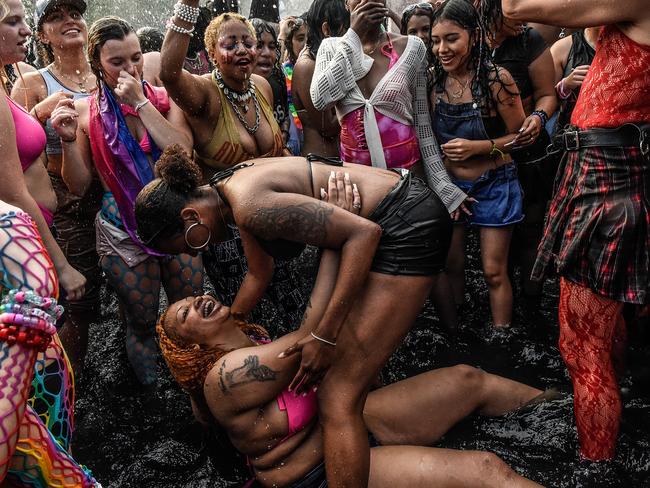 New York Pride Day celebrations in the Washington Square Park fountain. Picture: Stephanie Keith/Getty Images