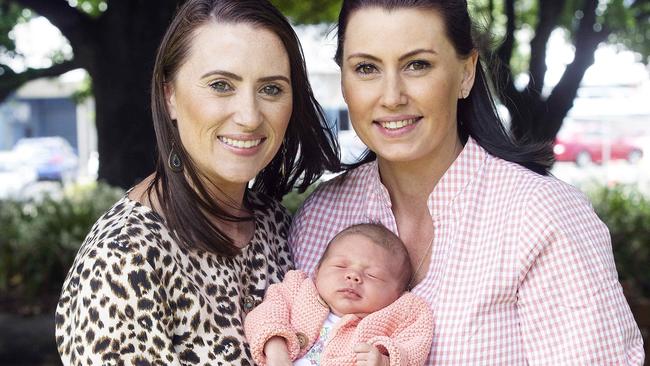 Right-to-die law passes key vote in Tasmanian parliament, (L-R) Jacqui Gray, Tilly Diane Gray (4weeks old) and Natalie Gray Picture Chris Kidd