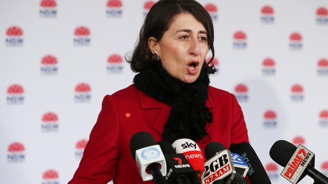 Premier Gladys Berejiklian speaks about the COVID-19 restrictions across the state. (Photo by Lisa Maree Williams/Getty Images)