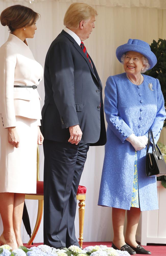 The Queen and US President Donald Trump and First Lady Melania Trump at Windsor Castle on Friday. Picture: MEGA TheMegaAgency.com