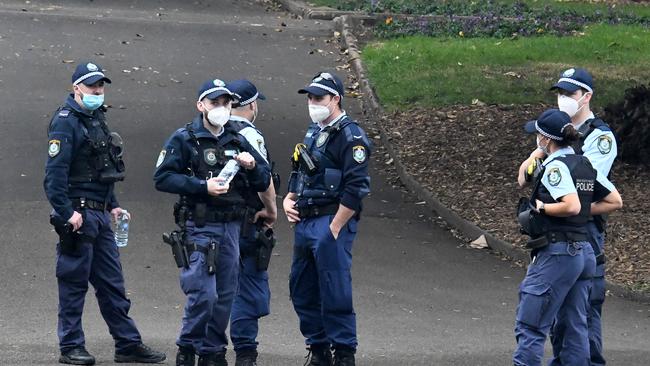 Policeat Victoria Park with a highly visible presence ahead of any potential protest. Picture: Matrix