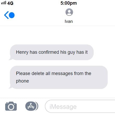 A mock-up of a text conversation mentioned in court.