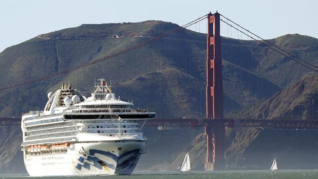 The Grand Princess cruise ship passes the Golden Gate Bridge. Picture: AP