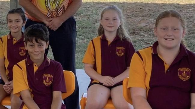 Collinsville State School principal Matthew Grosskreutz stands behind school leaders (back row) Bella Pridgeon and Anna Honnery and (front row) Tye Illguth and Lily Milne. Picture: Contributed