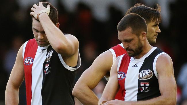Disappointed St Kilda players. Picture: George Salpigtidis