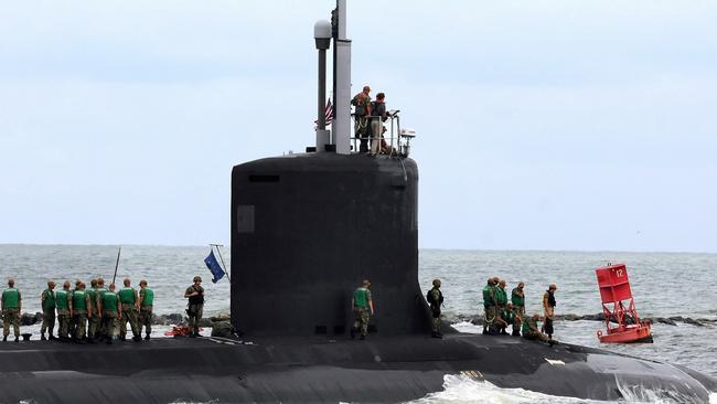 The USS Indiana, a nuclear powered United States Navy Virginia-class fast attack submarine, at Port Canaveral in Florida. Picture: Getty Images.