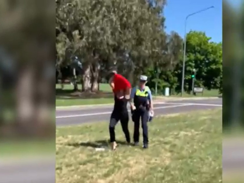 Independent Senator Lidia Thorpe argues with a police officer while protesting in Canberra. Picture: NewsWire