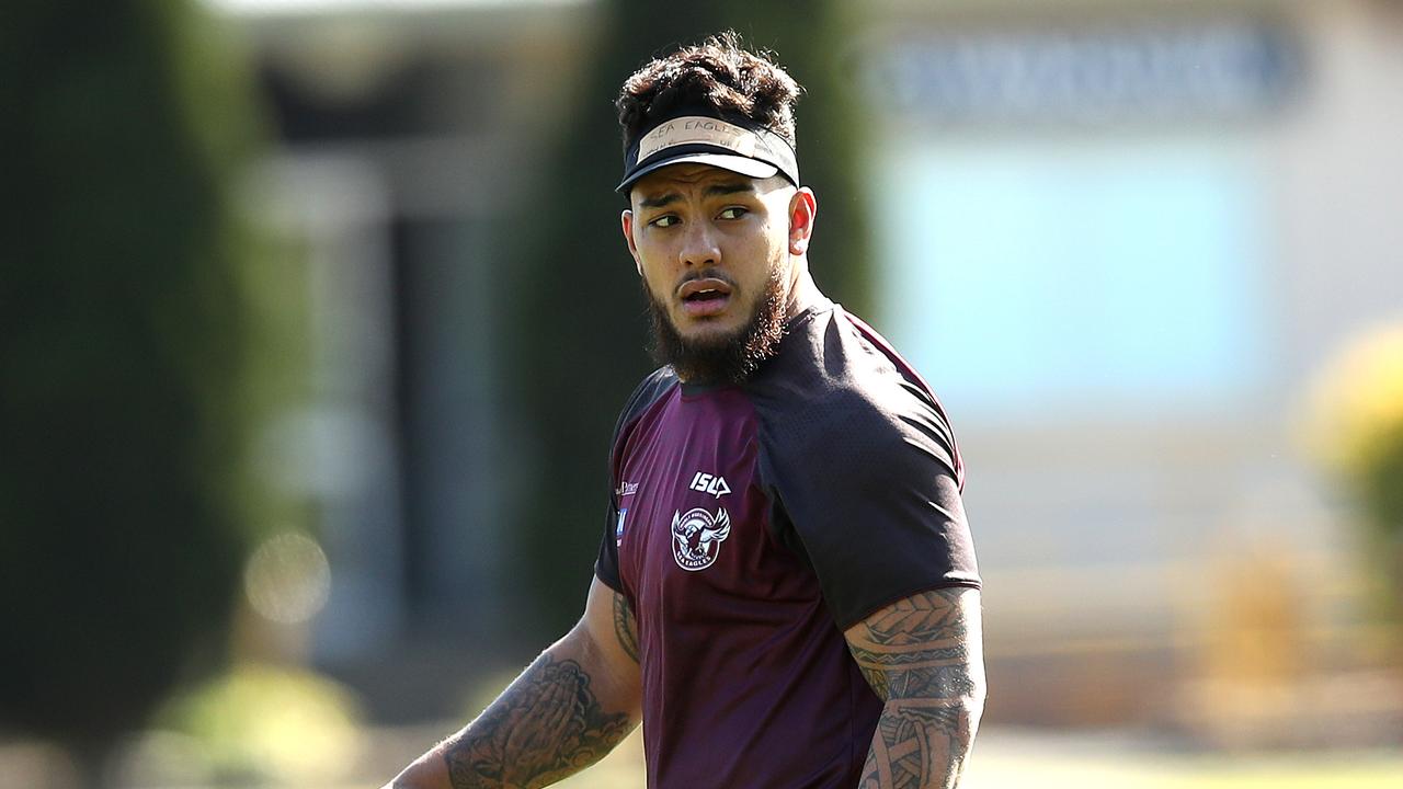 Addin Fonua-Blake during a Manly Sea Eagles training session at Narrabeen. Picture. Phil Hillyard