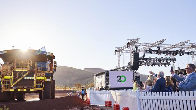 Andrew 'Twiggy' Forrest arrived at the event on a mining truck. Picture: SoCo Studios