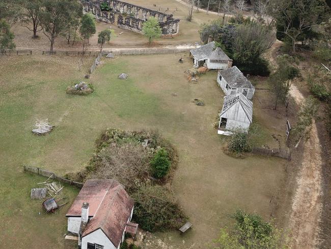 Old Sydney Town, drone view of the dilapidated park. Picture: @switchy3 / Mitchell Hubbard.