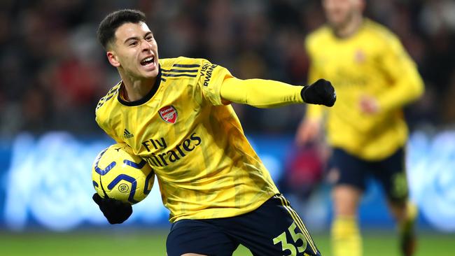 Arsenal’s Brazilian teenager Gabriel Martinelli has the chance to impress new boss Mikel Arteta following the suspension of Pierre-Emerick Aubameyang. Picture: Getty Images