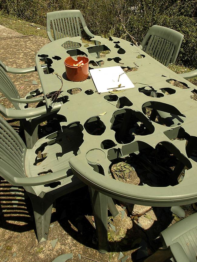 The table and chairs were totally destroyed.