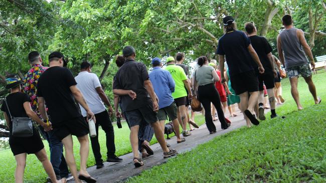 Samara Laverty leads a memorial walk around the Jingili Water Gardens ahead of the one-year anniversary of her son Declan's alleged murder. Picture: Jason Walls