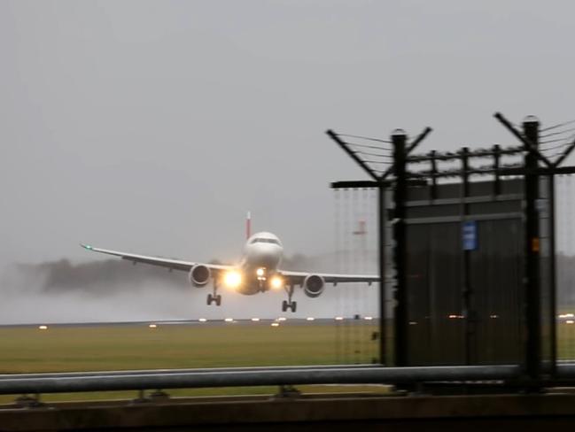 The plane suddenly is knocked to one side by the strong winds. Picture: Michael Splinter via Storyful