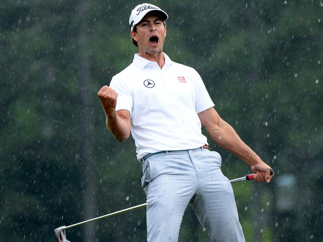 AUGUSTA, GA - APRIL 14:  Adam Scott of Australia celebrates after making a birdie on the 18th hole during the final round of the 2013 Masters Tournament at Augusta National Golf Club on April 14, 2013 in Augusta, Georgia.  (Photo by Harry How/Getty Images)