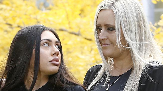 Leticia Chalmers (left) with her mother Christie Chalmers, outside Parramatta District Court in 2024 before the sentencing of her former partner Ahmed Karim over the assault on her that resulted in the death of her unborn child. Picture: John Appleyard