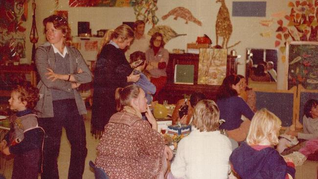 The last photo of Lynette Dawson, arms folded near centre, taken around Christmas in 1981