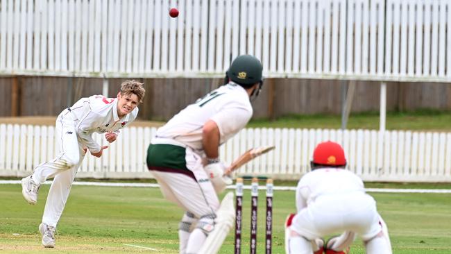 SC bowler Ben Baker Second grade club cricket South Brisbane v Sunshine Coast. Picture, John Gass