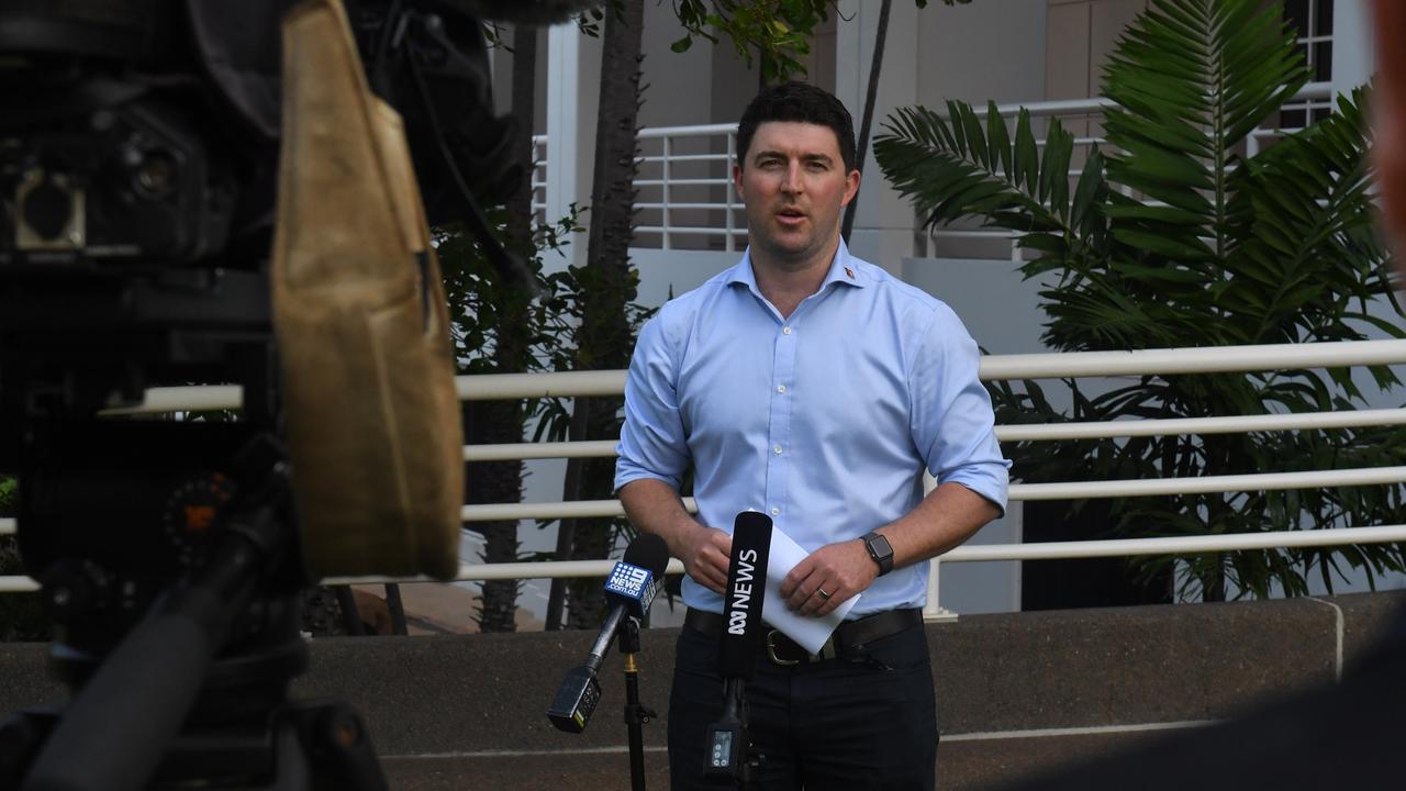 Opposition whip Joshua Burgoyne at a press conference to announce CLP won't support the Liquor Act. Picture: (A)manda Parkinson