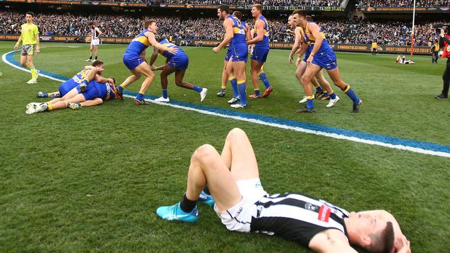 Only one team will be left standing after the match – will it be Collingwood, or West Coast? Picture: Scott Barbour/AFL Media