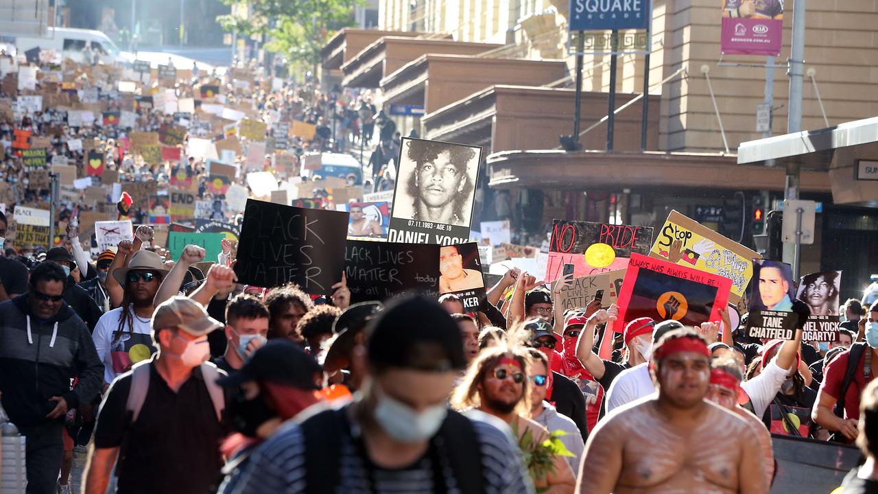 Tens of thousands of people attended the Black Lives Matter protest in Brisbane on Saturday. Picture: AAP Image/Richard Gosling