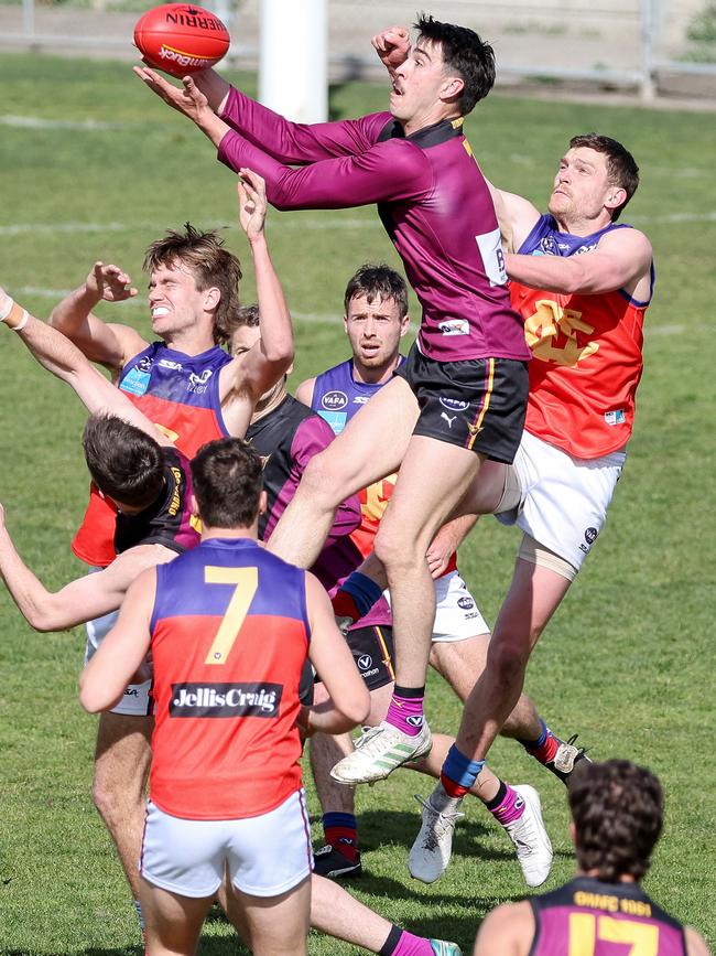 VAFA: Old Haileybury’s Noah Gown of Old Haileybury takes the mark. Picture: George Salpigtidis