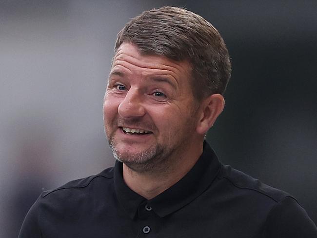 MELBOURNE, AUSTRALIA - FEBRUARY 25: Mariners head coach Mark Jackson reacts during the A-League Men round 18 match between Melbourne Victory and Central Coast Mariners at AAMI Park, on February 25, 2024, in Melbourne, Australia. (Photo by Daniel Pockett/Getty Images)