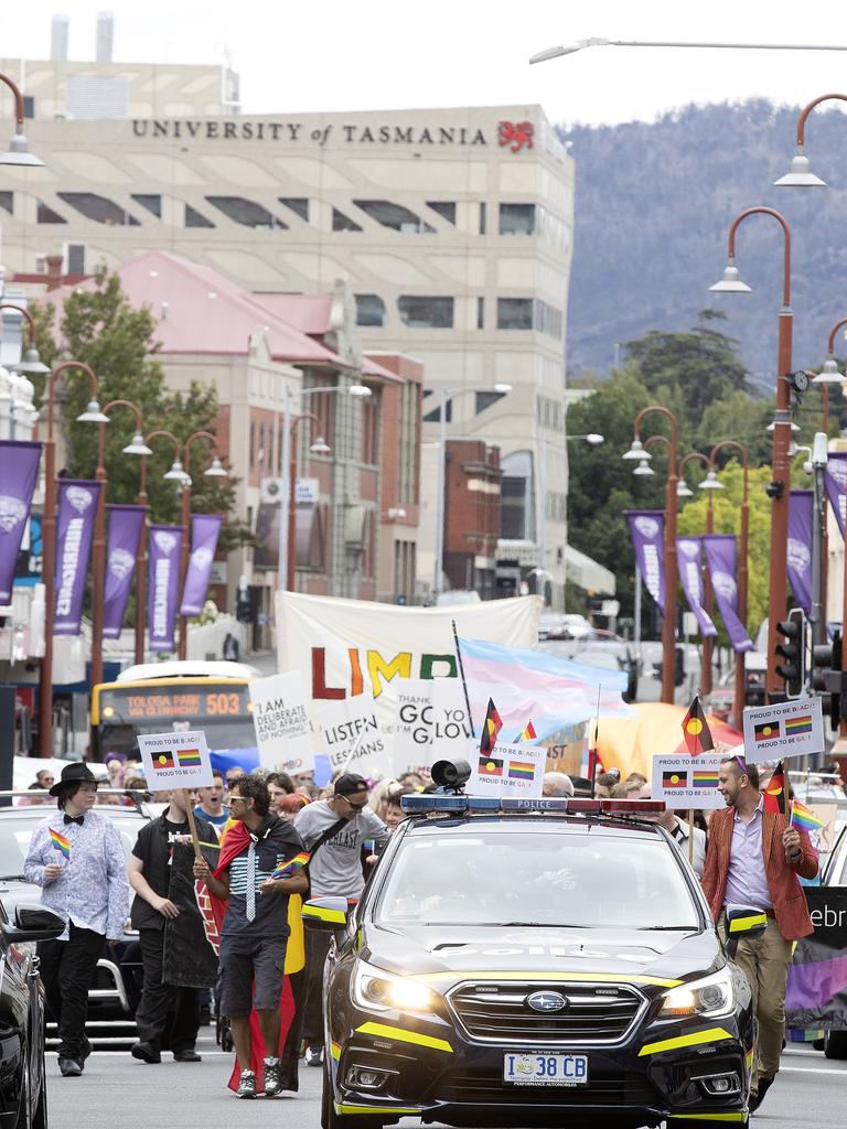 Pride March through Hobart. Picture Chris Kidd