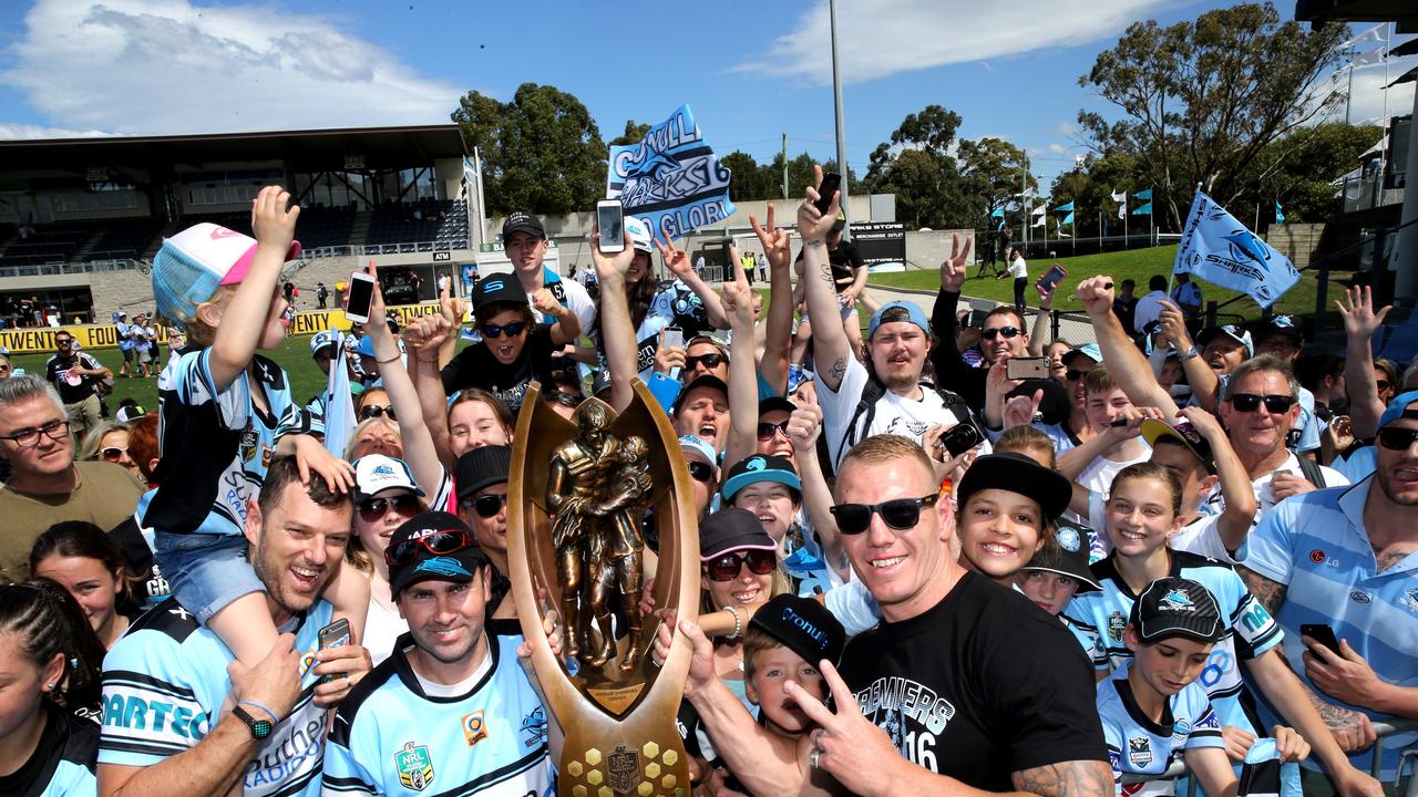 Luke Lewis still managed to claim a premiership after leaving the Panthers – but it was with the Sharks not the Rabbitohs. Picture: Stephen Cooper