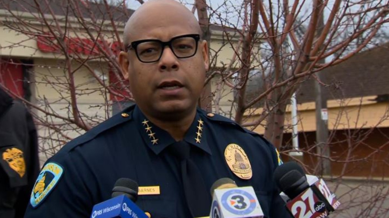 Madison, Wisconsin Police Chief Shon Barnes speaks during a press conference after the tragedy. Picture: WISC