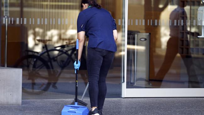 A worker in Brisbane on Thursday. Picture: NCA NewsWire/Tertius Pickard