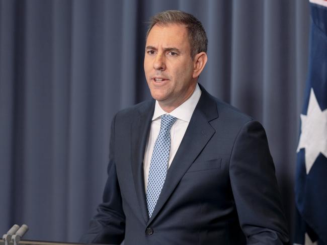 CANBERRA, AUSTRALIA, NewsWire Photos. DECEMBER 17, 2024: Treasurer Jim Chalmers and Minister for Finance Katy Gallagher give an update ahead of Wednesday's Mid-Year Economic and Fiscal Outlook (MYEFO) release at Parliament House in Canberra. Picture: NewsWire / David Beach