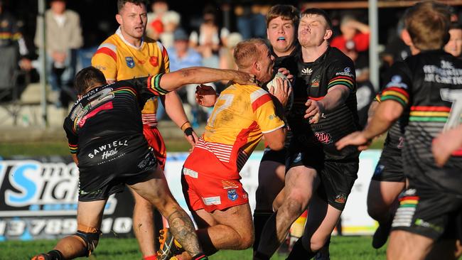 Coffs Harbour’s Luke Karolczuk charging into the defence. Picture: Leigh Jensen